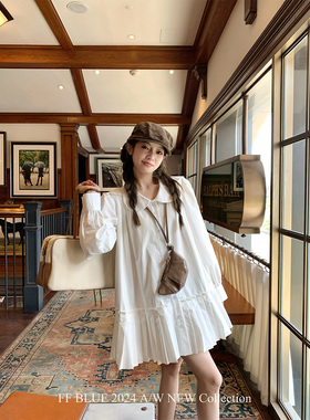 FF BLUE 奶油无花果 纯棉花瓣领风琴褶衬衫连衣裙绝美高级感短裙
