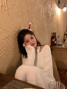 氛围感毛绒仿貂毛挂脖温柔内搭针织连衣裙长裙 BLUE节日仙子毛