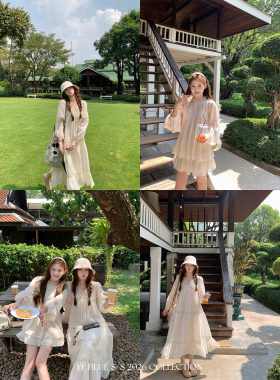 FF BLUE 海盐奶片温柔度假多工艺拼接上衣提花半裙肌理连衣裙套装