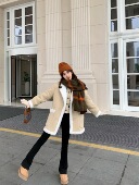 BLUE奶茶麂皮绒 可爱韩妹米杏色秋冬保暖夹克羊羔毛外套女上衣