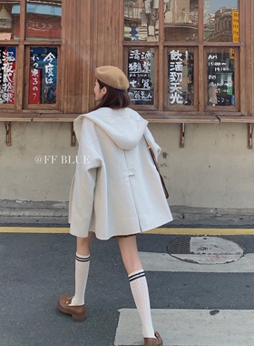 FF BLUE 圣日耳曼 小学妹学院风燕麦白双面手工连帽大衣女外套