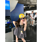 BLUE郁金香手札 纯棉假两件设计格子抹胸吊带裙木耳边半身裙女