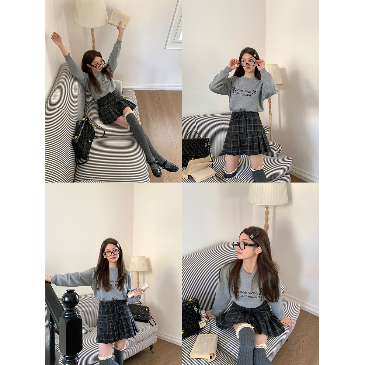 FFBLUE两色蝴蝶结刺绣毛衣