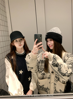 FF BLUE chill周末 慵懒风链条装饰羊毛混纺针织大开衫毛衣外套女