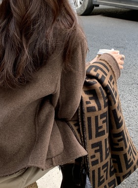 FF BLUE 栗子蛋糕AB面双面尼 90羊毛880克金线利落剪裁双面短大衣