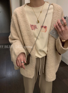 FF BLUE 兔兔小开衫 软糯小开衫外套女2022新款暖白色针织衫