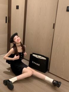 FF BLUE 古灵精怪miu系少女丝绒背心裙修身显瘦吊带黑色连衣裙