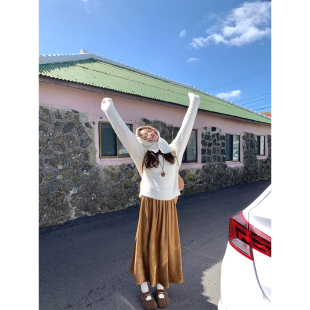 FF BLUE 巴黎女画家 质感高腰麂皮绒半身裙高级感百褶裙