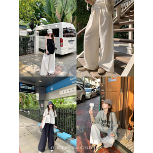 春季 清迈雨季 4色棉麻长款 百搭阔腿裤 遮肉遮胯纯色休闲裤 BLUE