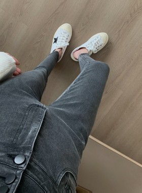 FF BLUE 万搭高腰牛仔裤女炭灰色修身弹力显瘦显高时髦九分裤子