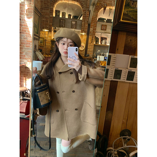 FF BLUE 爱丁堡日记 50羊毛元宝领双面尼大衣小个子质感短款外套