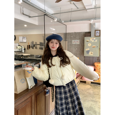 绑带短FF白鸭绒羽绒服小个子圆领