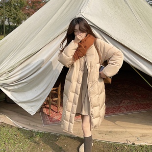 加厚羽绒 姜饼羽绒服230克白鸭绒填充温暖卡其色中长款 BLUE