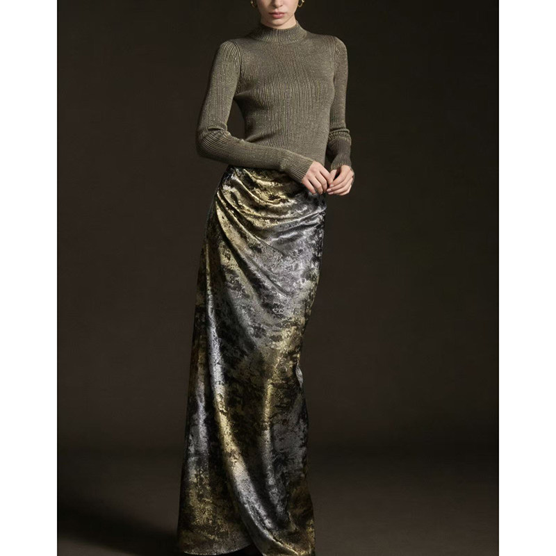 CHICOO MAO毛宝宝 鎏金质感渐变色烫金立裁捏褶开衩半身裙,女装/女士精品,半身裙,淘宝优惠券,粉丝福利购,淘宝优惠卷