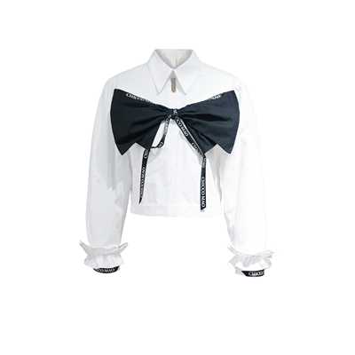 长袖衬衫1735-98立体蝴蝶结绑带