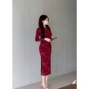 长袖 7527＃国风盘扣新中式 旗袍连衣裙 江南春不晚