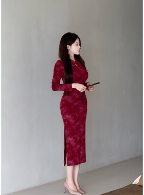 【江南春不晚】7527＃国风盘扣新中式长袖旗袍连衣裙