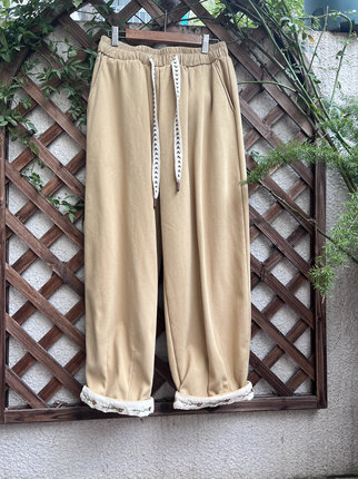 8088冬季新款韩版宽松显瘦百搭休闲裤女高腰直筒阔腿长裤子保暖