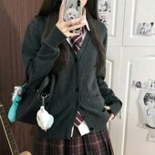长袖 神仙club 学院JK毛衣秋冬女 纯色针织衫 灰色笔记开衫 毛衣