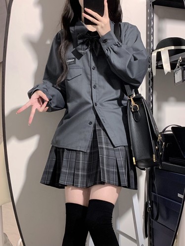 长袖棉jk衬衫神仙club学院灰色