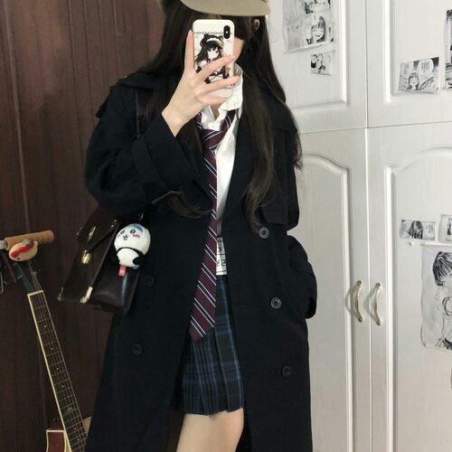 小个子英伦风衣外套中长款黑色