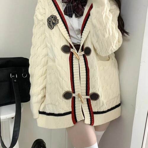 牛角扣连帽毛衣慵懒风针织开衫