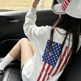 美式中大童学生潮牌高级感轻奢印花加绒卫衣男女儿童宽松长袖上衣
