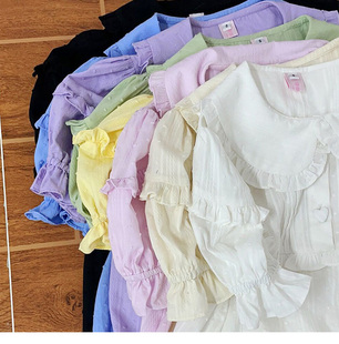 原创大码lolita内搭百搭衬衣纯色荷叶边洛丽塔内搭