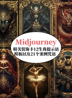 Midjourney精美塔罗装饰卡12生肖提示词模板AI绘画prompt咒语指令