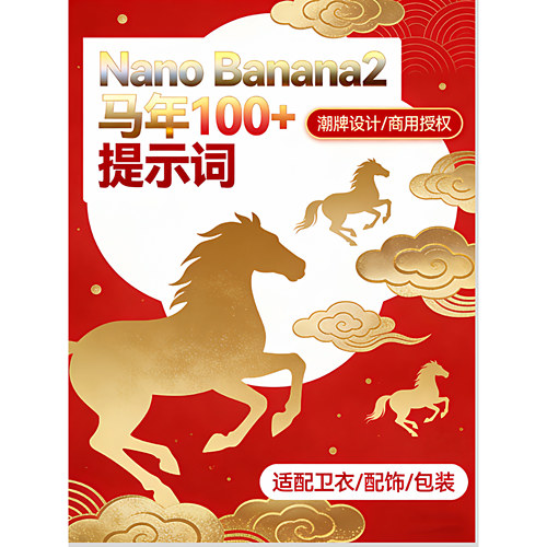 新版100款马年文创服装礼品潮牌图案nano Banana Pro提示词