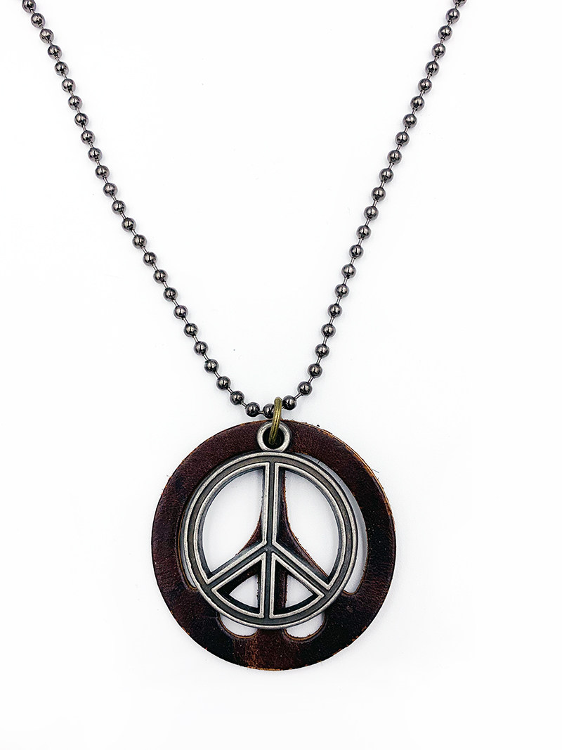 牙买加雷鬼反战和平皮革金属纯手工伸缩绳嬉皮士百搭配项链毛衣链