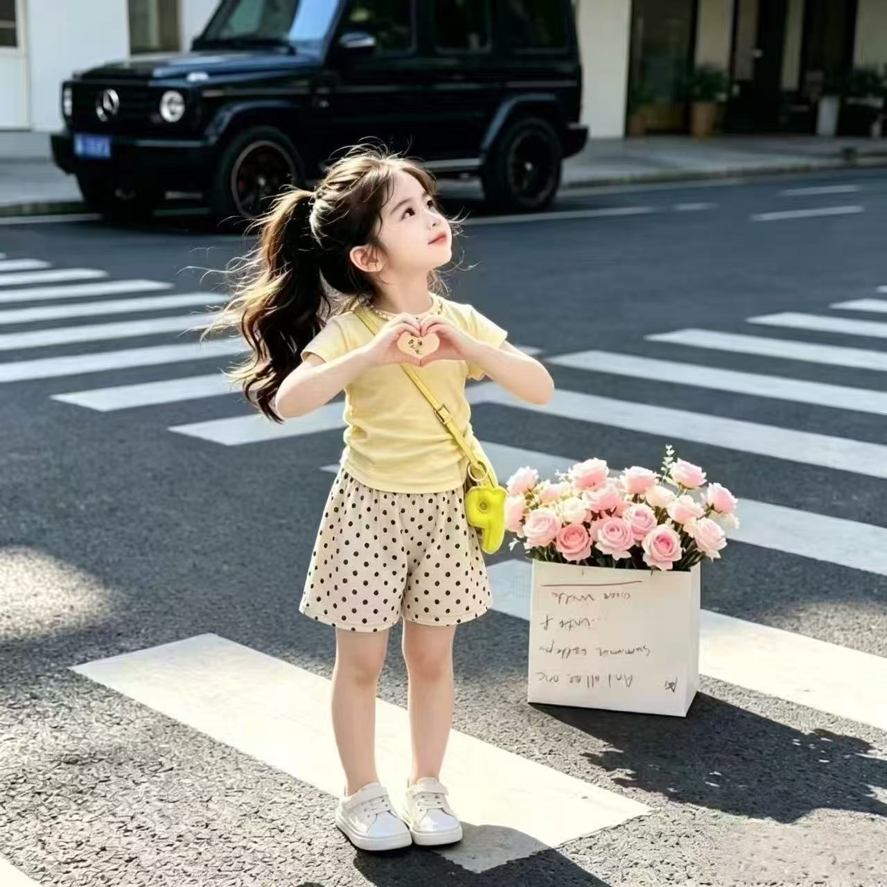 女童夏季韩系卡通波点裤两件套