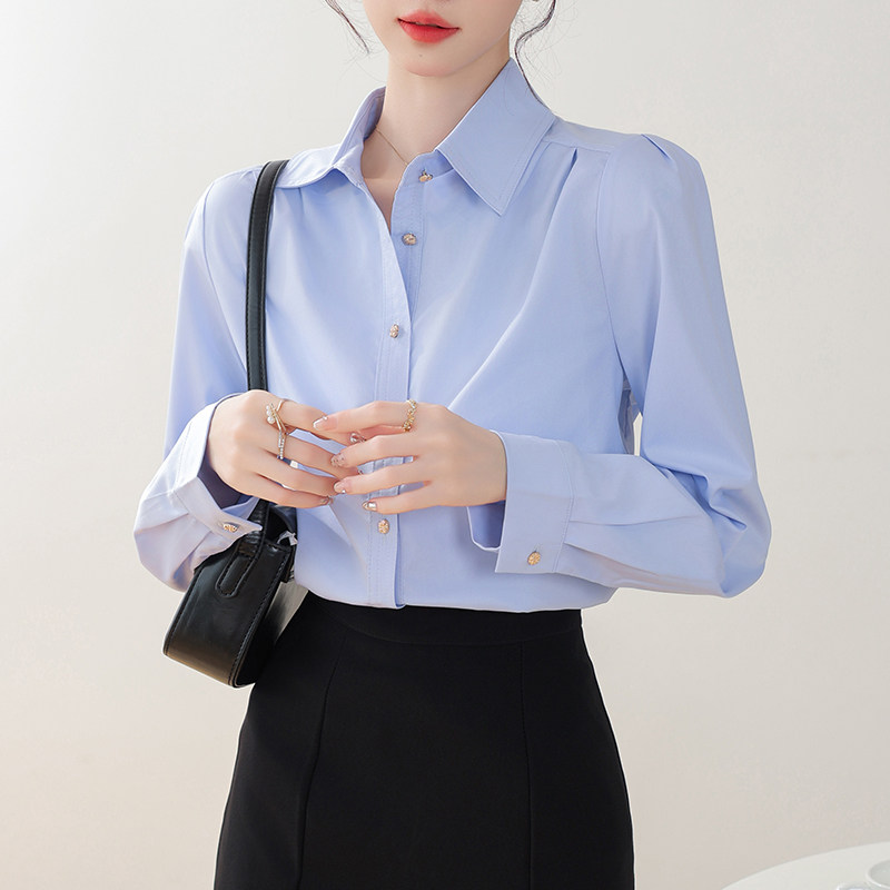 白色衬衫女长袖职场穿搭职业高级感教资面试正装轻熟风春秋衬衣
