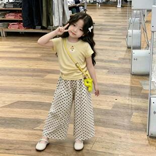 女童夏装开学夏季新款儿童超萌一整套印花短袖T恤波点裤两件套