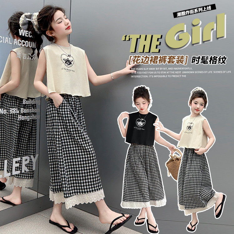 女童纯棉夏季阔腿裤两件套新款