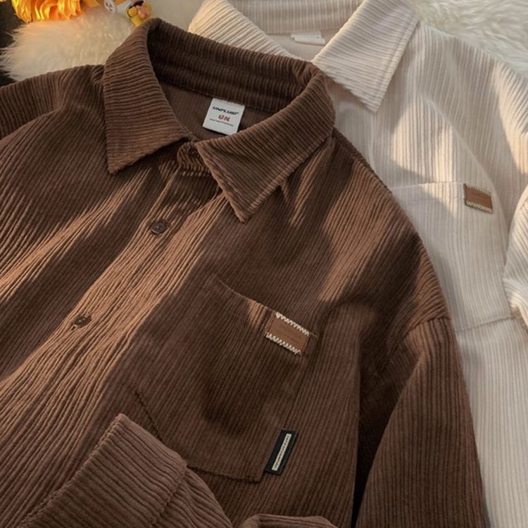 polo衬衫男女秋冬季新款灯芯绒长袖宽松加厚潮流潮牌休闲情侣外套