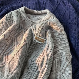 日系vintage毛衣男秋冬宽松慵懒加厚麻花针织衫 潮牌复古线衣外套