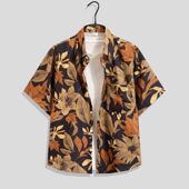 巴洛克古着vintage衬衫 男夏天宽松夏威夷度假海岛风碎花短袖 衬衣