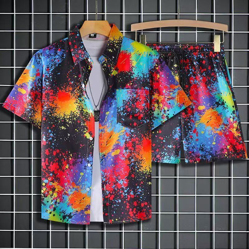 海南三亚夏威夷衬衫男沙滩短裤情侣款夏季岛服清凉海滨风潮流套装