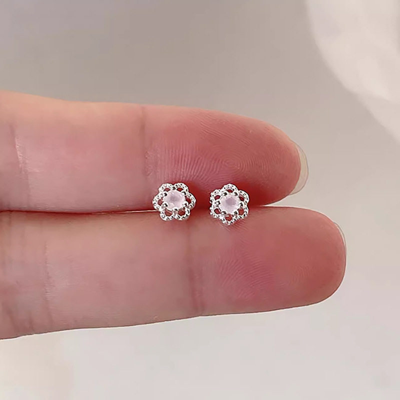 S999纯银镂空粉色花朵耳钉女生小清新个性日常通勤休闲耳饰养耳洞,饰品/流行首饰/时尚饰品新,银饰耳饰,淘宝优惠券,粉丝福利购,淘宝优惠卷