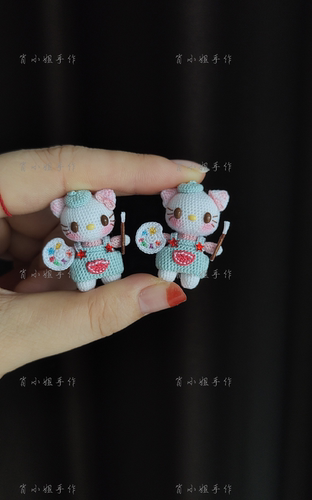 成品手工钩织微钩画家kitty猫玩偶挂件钥匙扣胸针发夹礼物摆件
