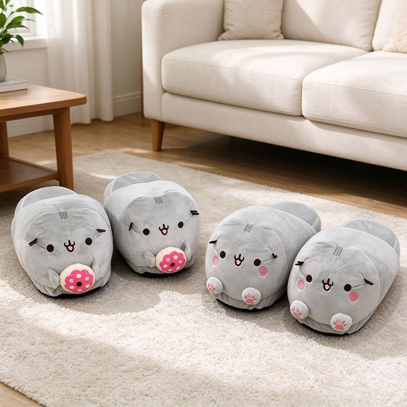 秋冬新款可爱胖吉猫猫拖鞋甜甜圈猫咪爪子棉鞋女生月子保暖动物拖