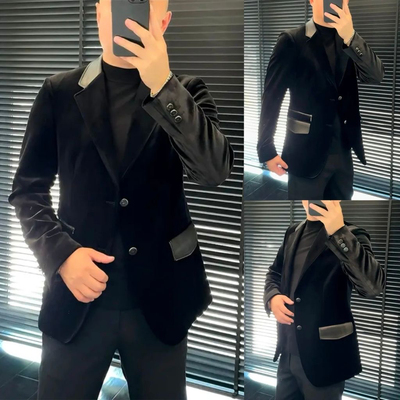 男士秋冬商务休闲薄棉内里金丝绒修身英伦风潮流气质百搭西服外套