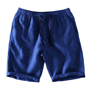 夏季薄款纯麻短裤男亚麻五分裤沙滩中裤休闲宽松青年麻料短裤子男