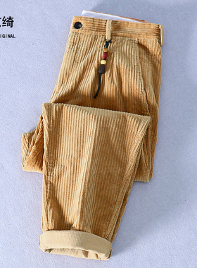 秋冬加厚款男士纯棉灯芯绒保暖休闲裤宽松锥形粗条绒直筒男长裤子