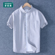 休闲纯色衬衣仿牛仔灰色半袖 夏季 上衣 短袖 衬衫 薄款 纯棉牛津纺男士
