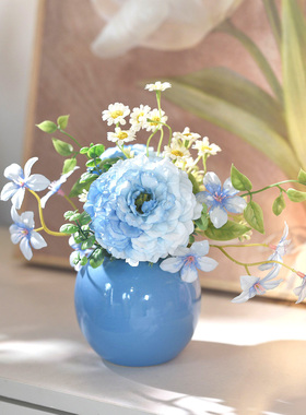 清澈蔚蓝》原创插花艺假花仿真花客厅摆设餐桌装饰绢花室摆件简约