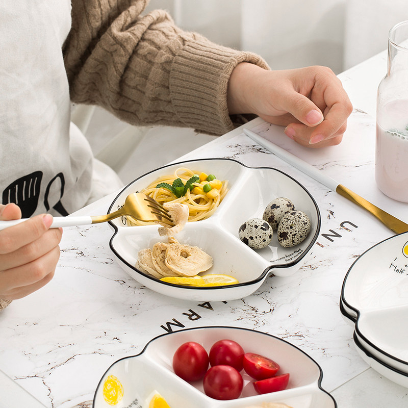 一人食早餐盘食物分隔盘创意家用菜盘儿童陶瓷餐具早餐盘子餐盘