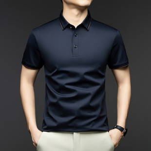 polo衫 父亲节夏季 T恤含桑蚕丝纯色半袖 中年翻领短袖 体恤上衣 男士