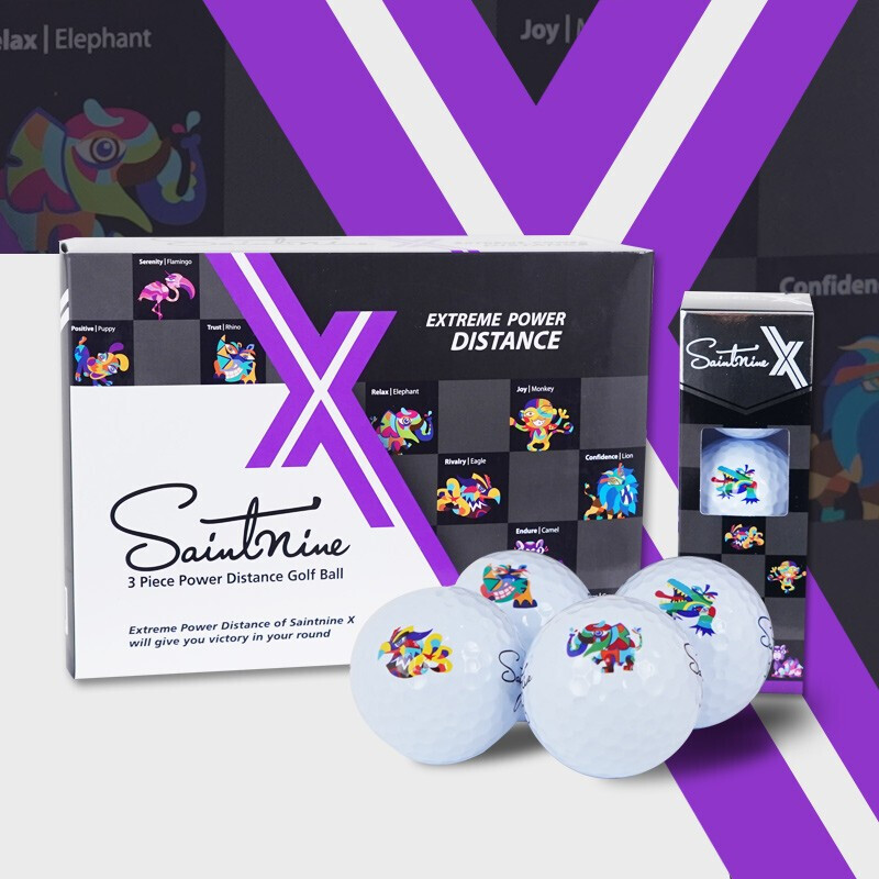 正品Saintnine X高尔夫三层球 远距离球 下场练习球 可印LOGO彩球